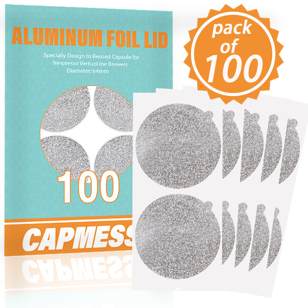 Self-adhesive Aluminium Foils Lids to Reuse Capsules Coffee Pods Compatible Nespresso VertuoLine 64mm 100pcs