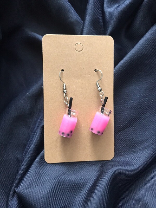 Hot Pink Bubble Tea Earrings
