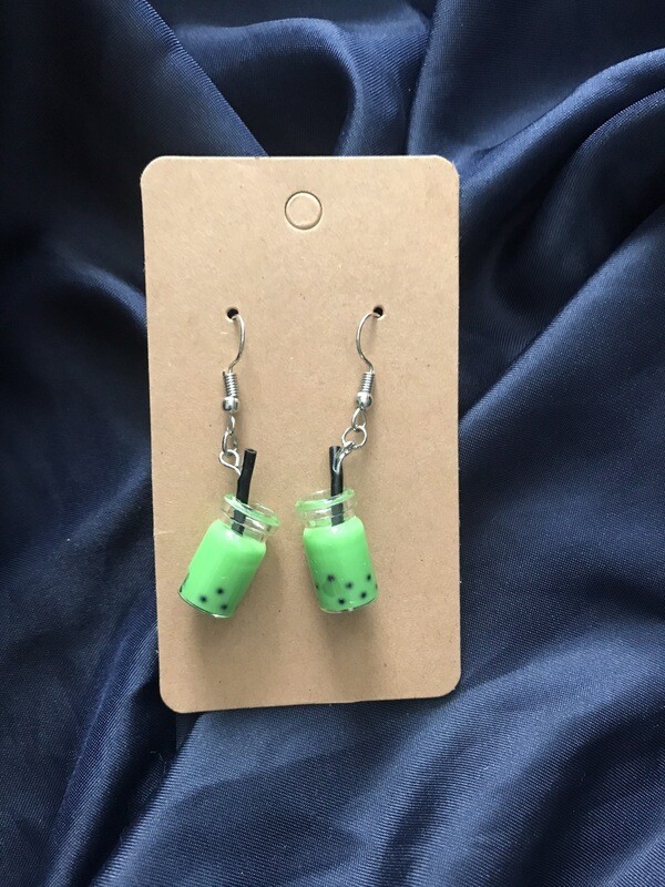 Green Bubble Tea Earrings