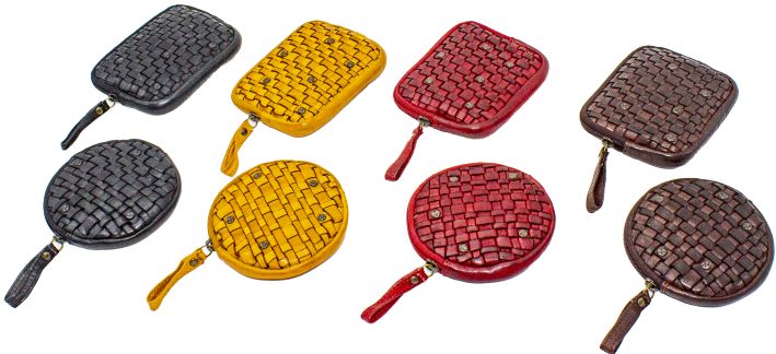 Monedero de piel circular o rectangular