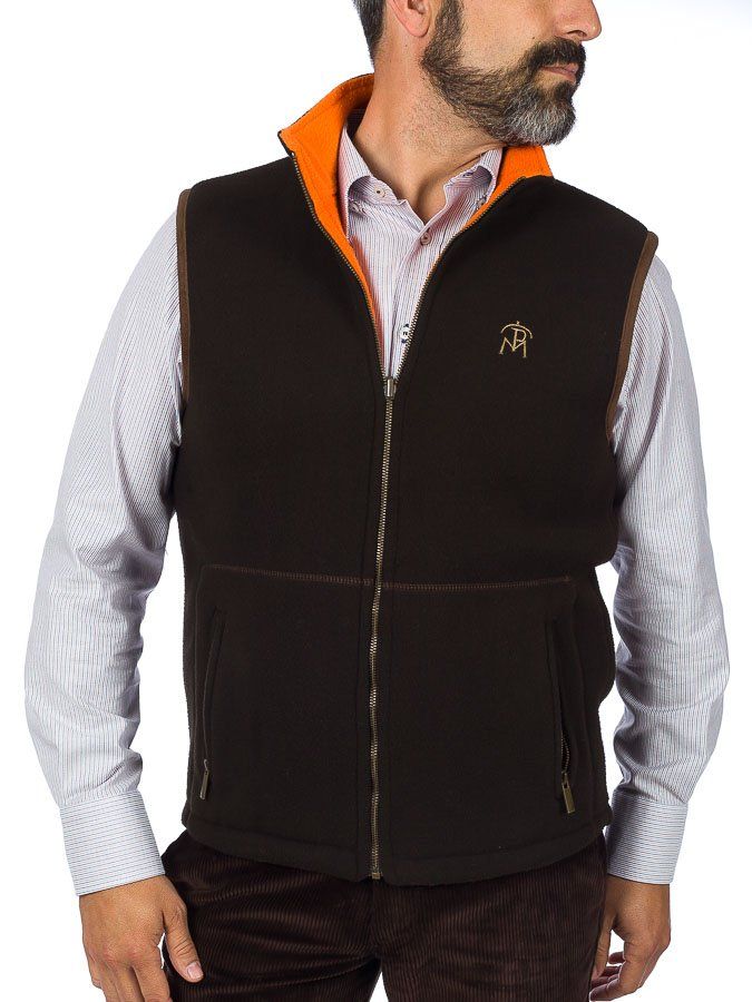 Chaleco Caza Hombre Polar Reversible Marron/Naranja