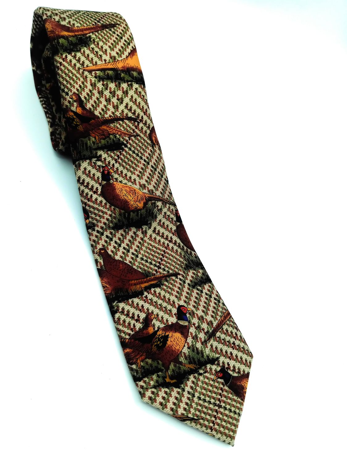 Corbata de seda estampada con motivos de caza