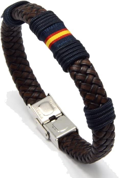 Pulsera Menorca de piel marrón y cordon Naútico con bandera de España azul