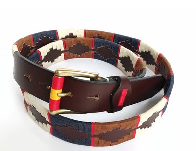 Cinturón piel argentino marrón, beige, azul