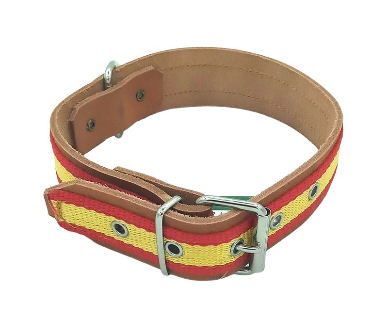 Collar vaqueta mastín con bandera de España. 55cm