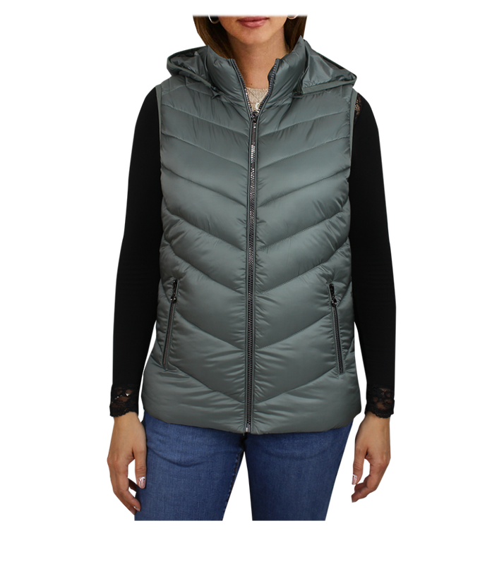 Chaleco acolchado de mujer con capucha desmontable Chaleco acolchado de mujer con capucha desmontable