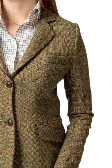 Chaqueta lana de espiga, con raya verde y naranja