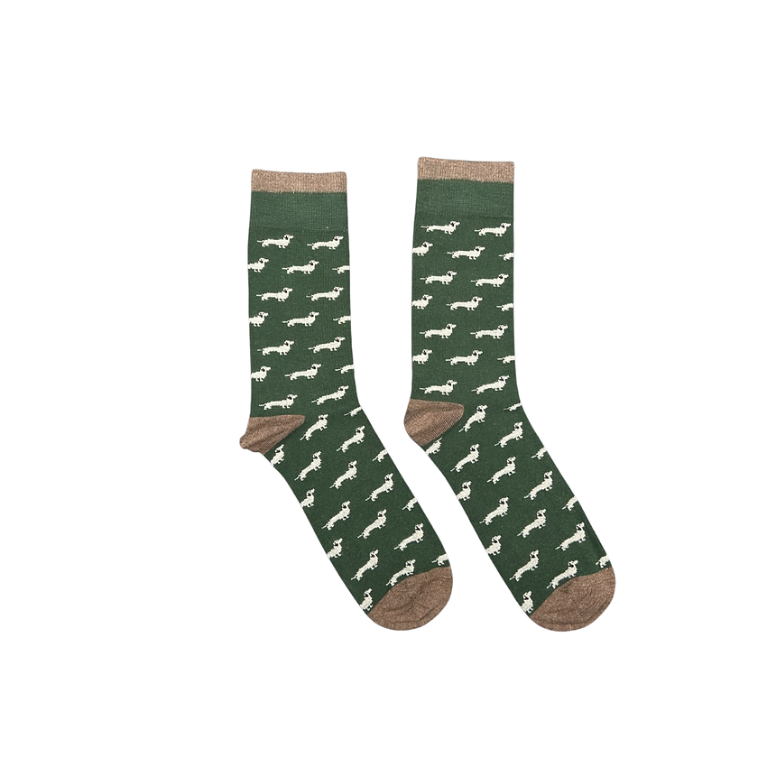 Calcetín teckel marrón y verde