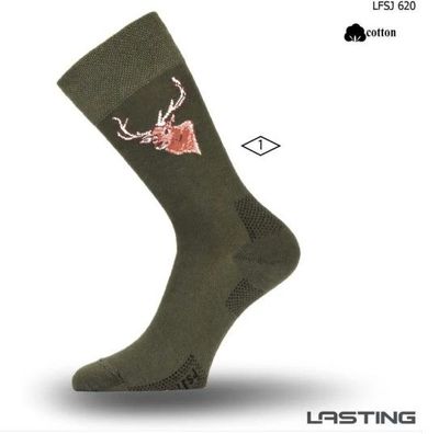 Lasting Calcetines de Caza LFSJ 620, Algodón, Verde con Estampado de Ciervo, Unisex
