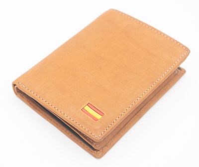 Cartera de piel marrón con bandera de España | Cartera para billetes y tarjetas 7395 Cartera de piel marrón con bandera de España | Cartera para billetes y tarjetas 7395