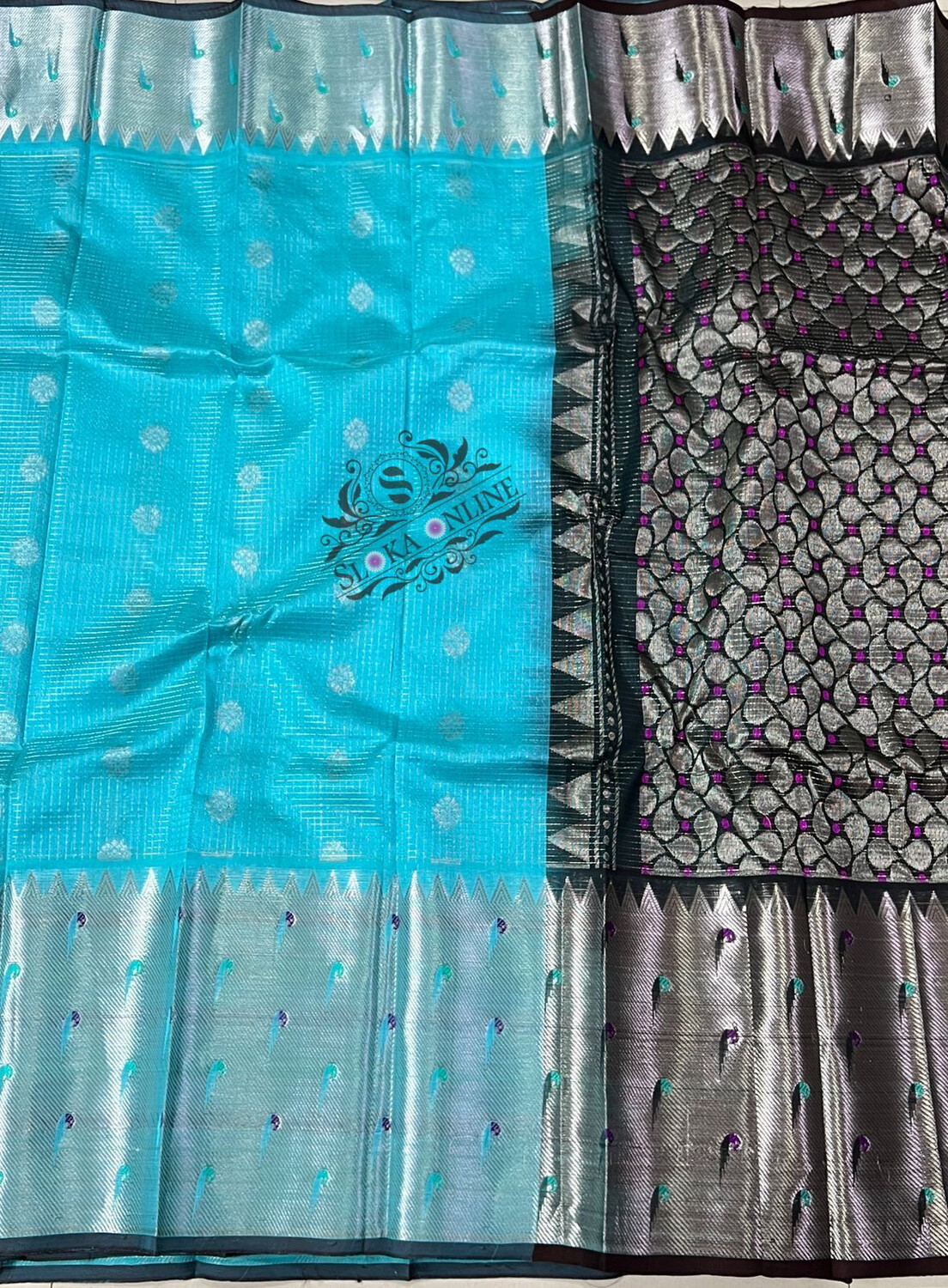 Beautiful Handloom Big Silver Zari Bordered Kanchi Kuppadam sarees