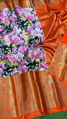 Beautiful Colors of Pure Handloom Kanchi Pattu Sarees With Beautiful Floral and Kalamkari Digital Printed Designs