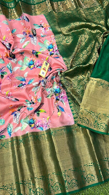 Beautiful Colors of Pure Handloom Kanchi Pattu Sarees With Beautiful Floral and Kalamkari Digital Printed Designs