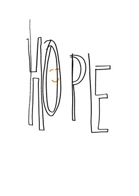 Dessin sans regarder de l’espoir (le seul dessin avec de l’orange fluo, le couleur du sourire)