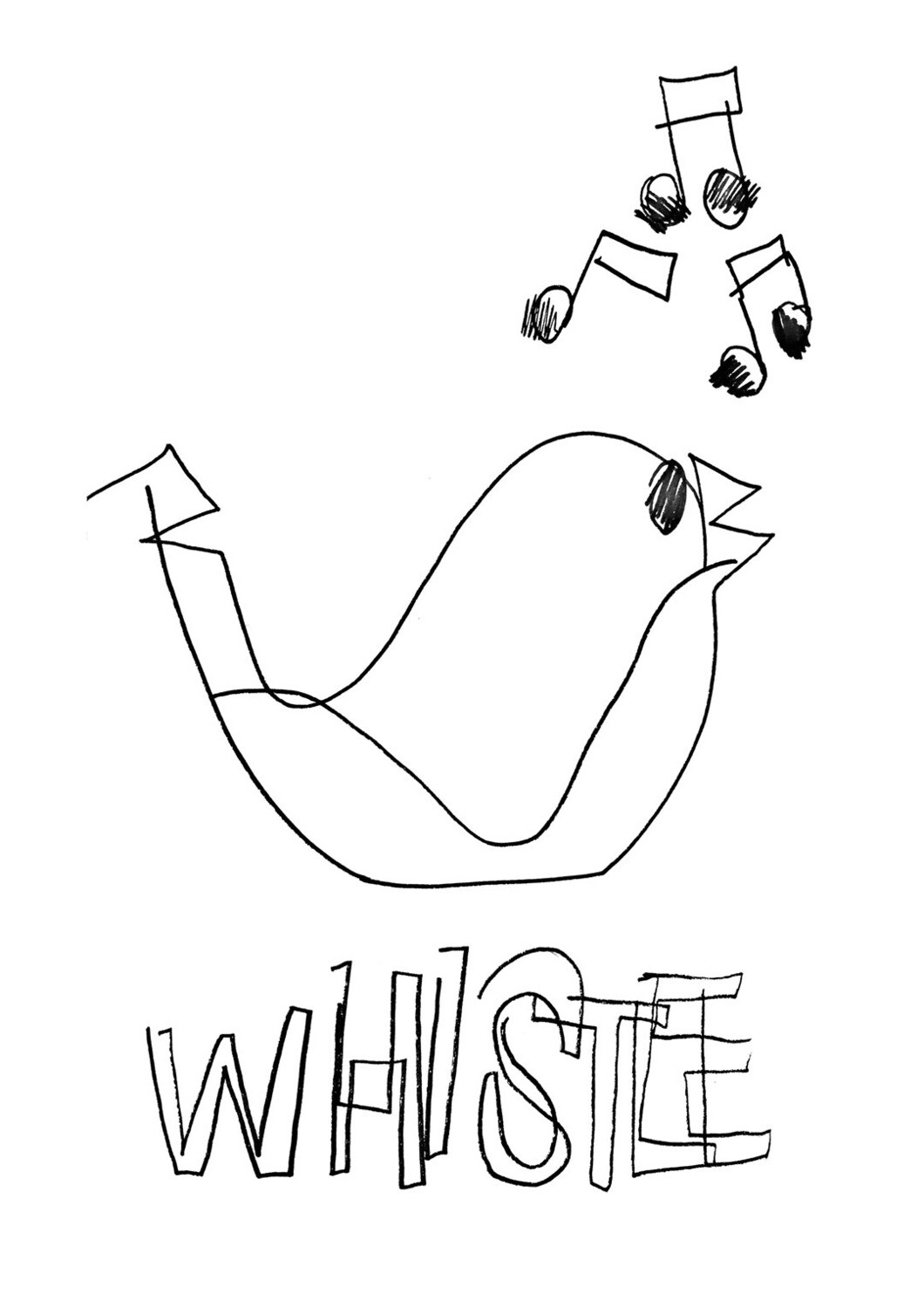 Dessin sans regarder d'un sifflet (en forme d'oiseau) Dessin sans regarder d'un sifflet (en forme d'oiseau)