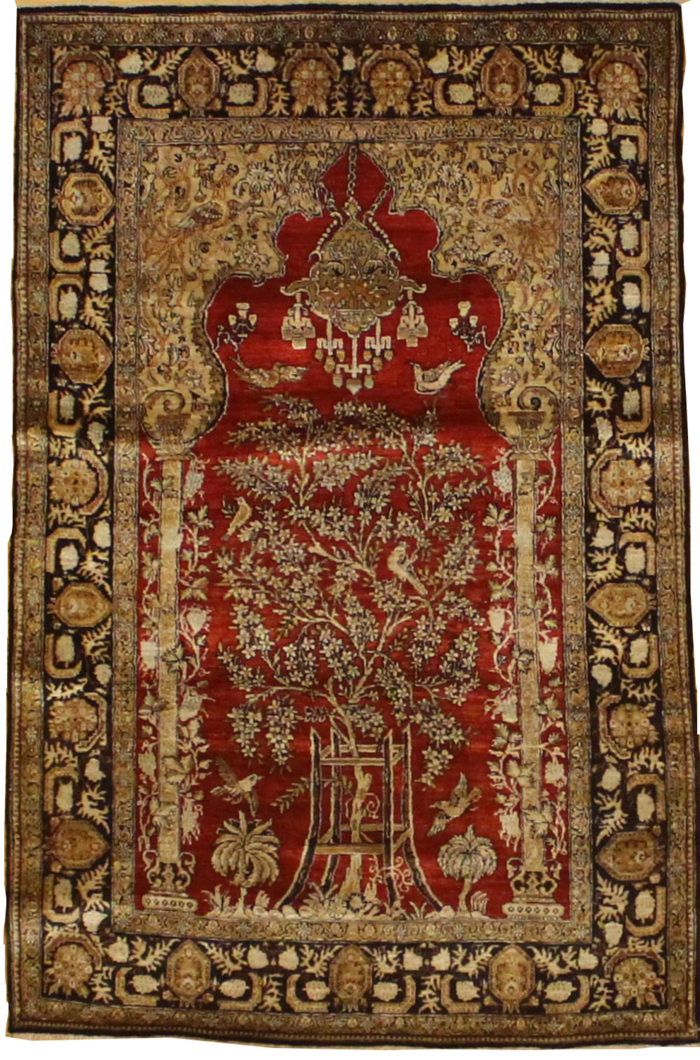 Indian Silk Prayer Rug - 3.4 x 5.4