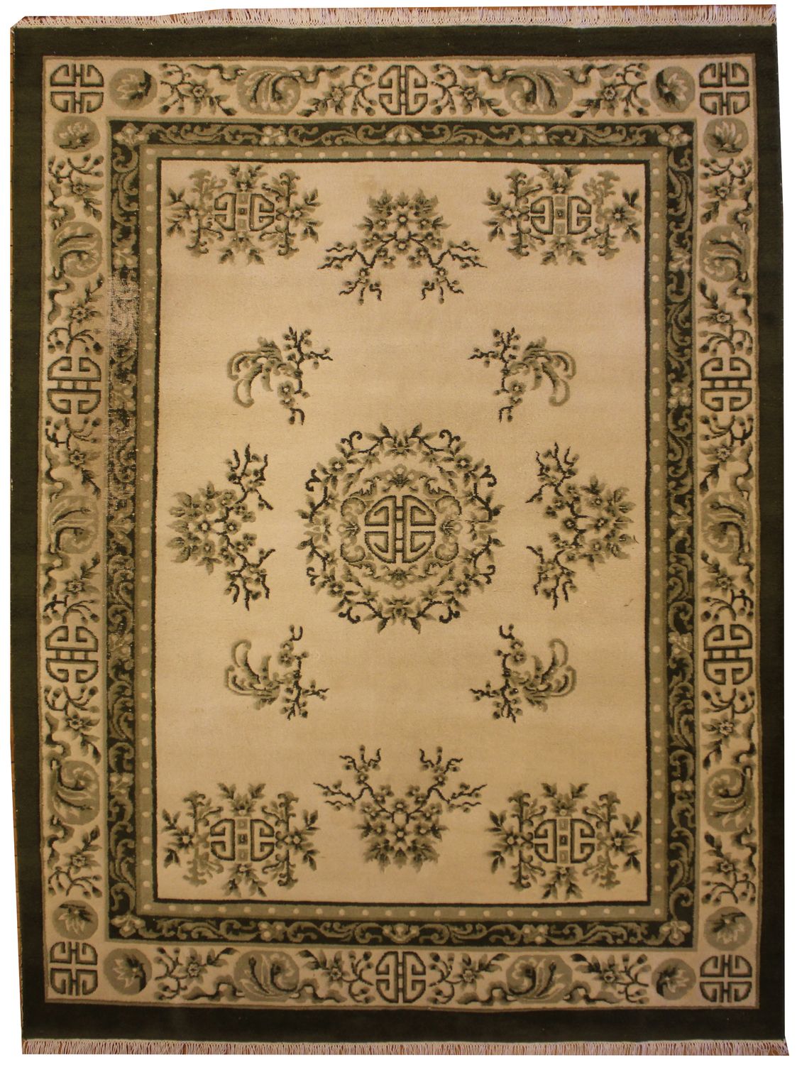 Cathay Indo - Ivory and Green - 9.1 x 11.11