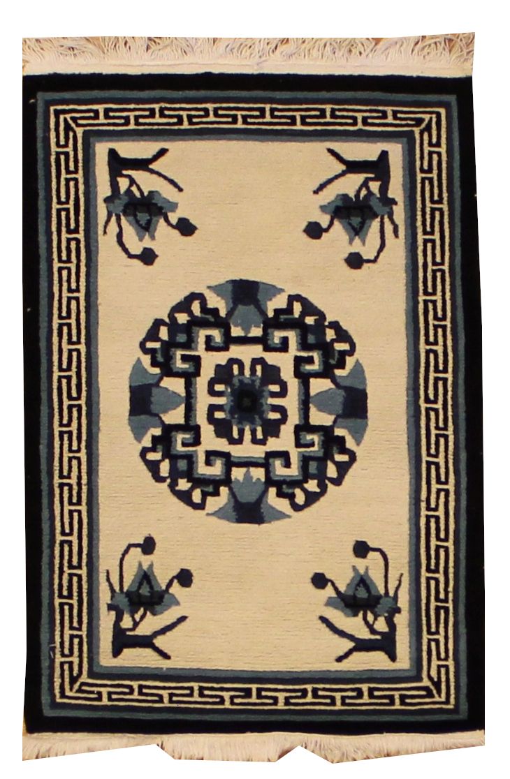 Nepali Chinese - Ivory and Blue - 2.0 x 2.11
