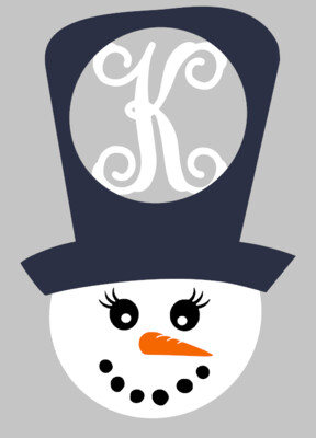 Snowman Hat with Initial Door Hanger