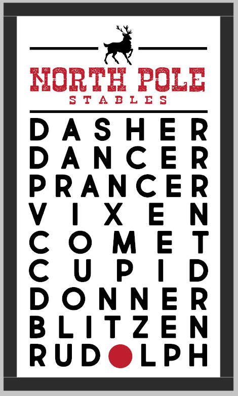 Rustic North Pole Stables Reindeer Names Framed