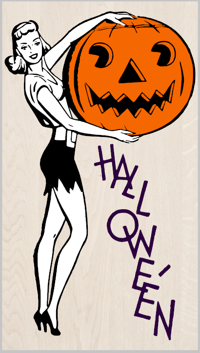 Retro Halloween Girl with Pumpkin