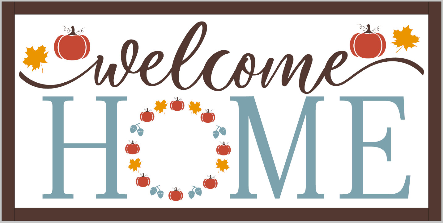 Fall Welcome Home with Pumpkins and Leaves (framed)