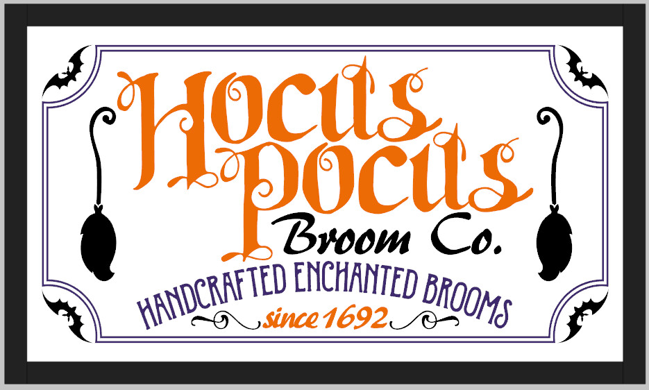 Hocus Pocus Broom Co Wood Framed Sign