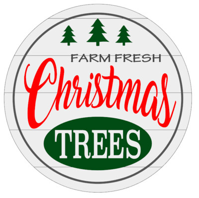 Round Farm Fresh Christmas Trees with Shiplap look