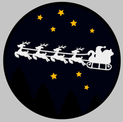 Christmas Night Sky with 3D Santa and Stars
