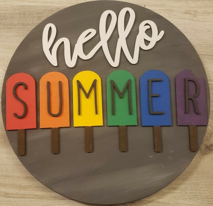 Hello Summer Popsicle 3D 18&quot; Round Wood Sign