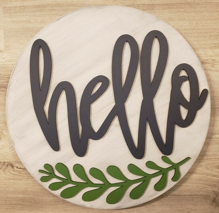 Hello 3D 18&quot; Round Wood Sign