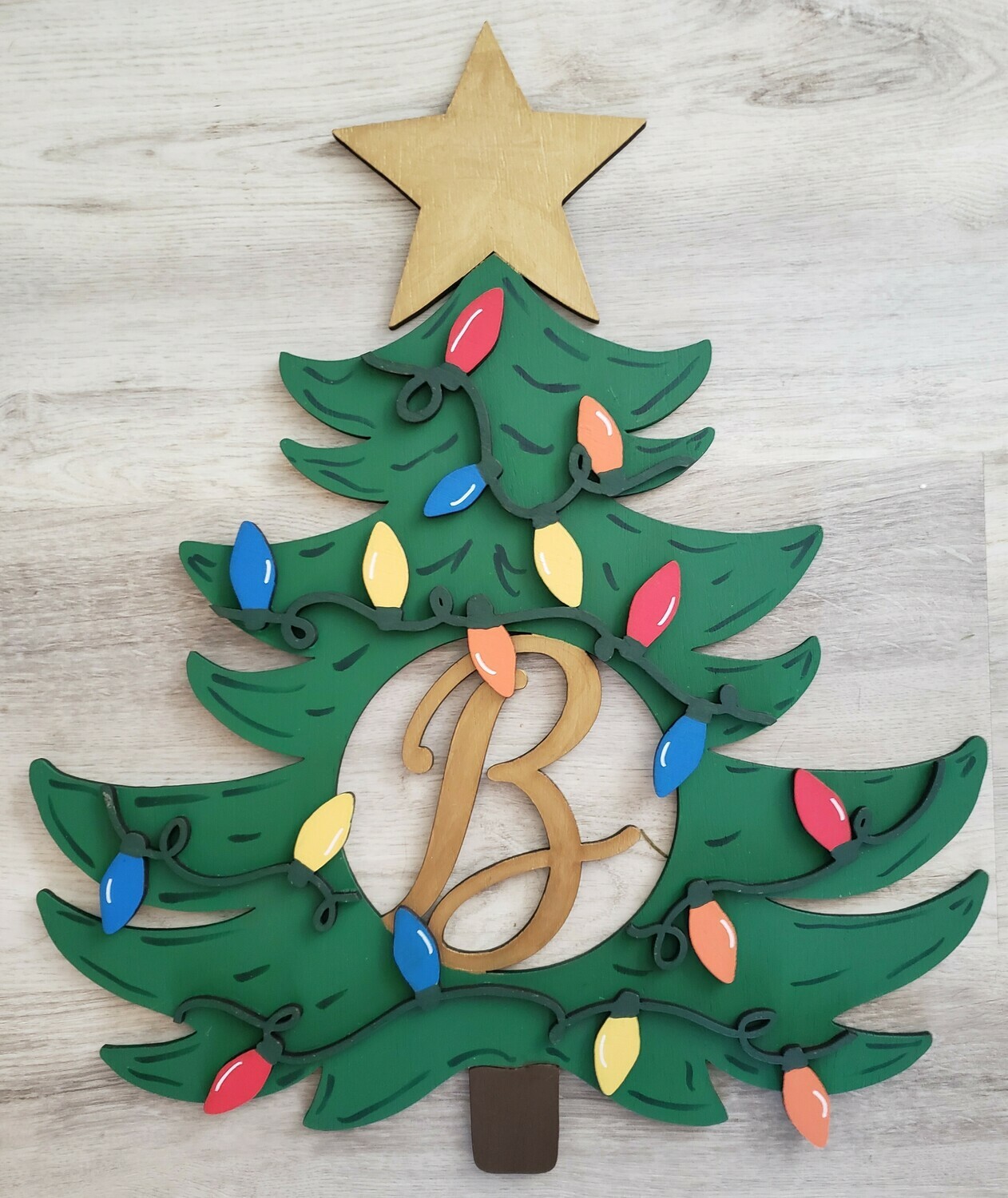 Christmas Tree Door Hanger Personalized with Single Initial
