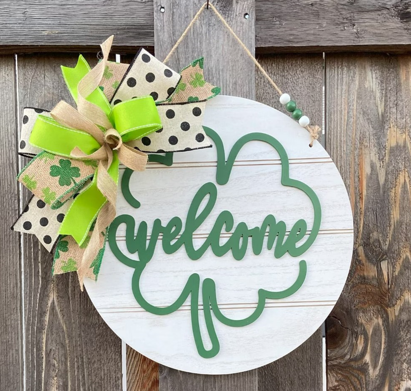 Welcome Shamrock Clover 3D Round