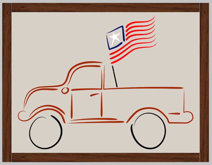Flag in Red Truck Framed