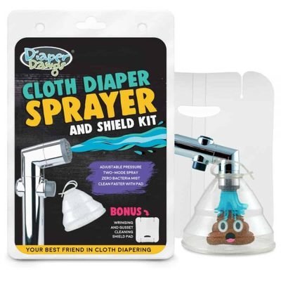 Cloth Diaper Sprayer Bidet KIT with Splatter Shield &amp; Gusset Stretcher/Wringing Pad