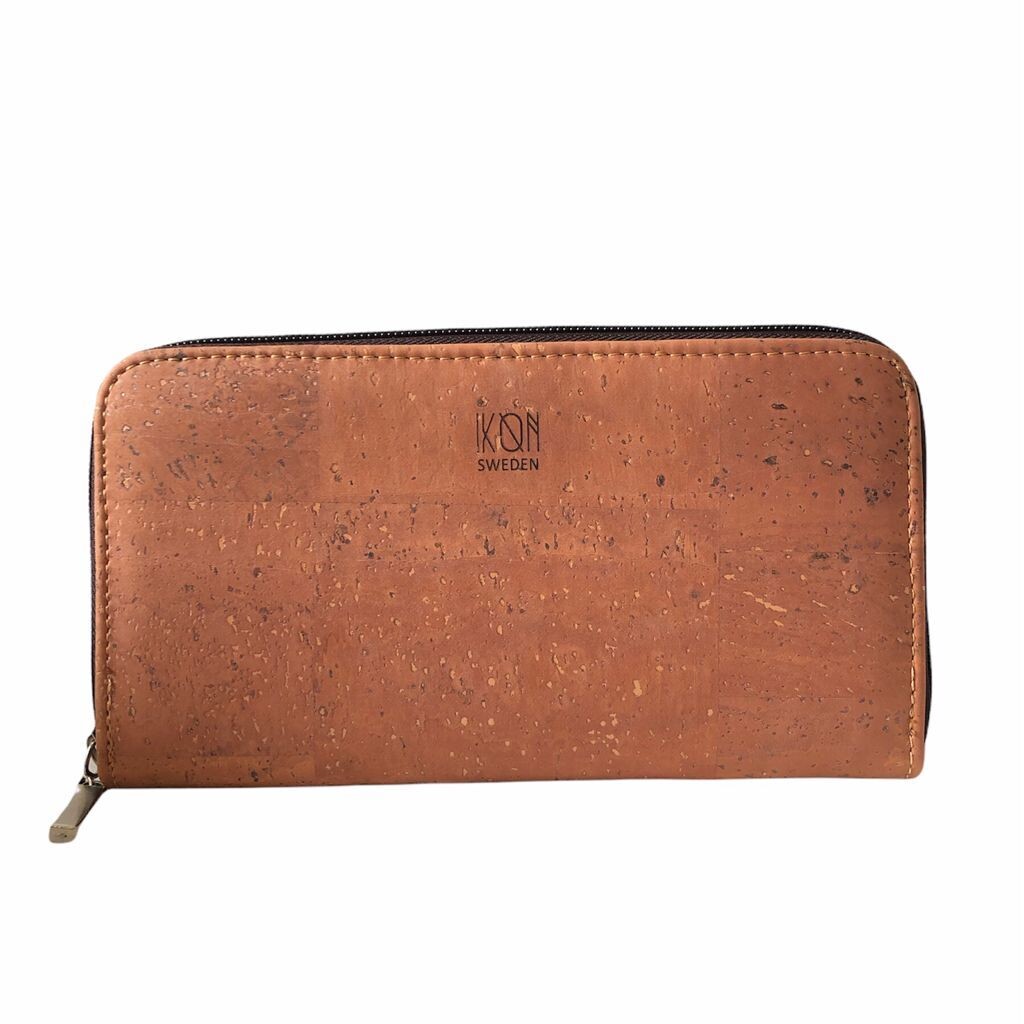 Cork Leather Vegan Zip Wallet for Women - Rosy Brown