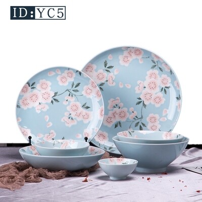 Cherry blossoms porcelain ceramic luxury flower emboss Porcelain Luxurious style royal 16pcs dinner set for home and hotel plate