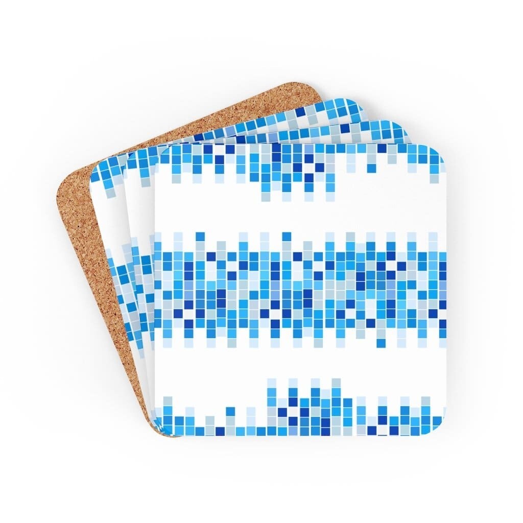 Corkwood Coaster 4 Piece Set, White & Blue Mosaic Style Coasters