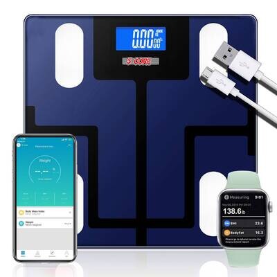 5 Core Rechargeable Smart Digital Bathroom Weighing Scale with Body Fat and Water Weight for People, Bluetooth BMI Electronic Body Analyzer Machine, 400 lbs. BBS VL R BLU