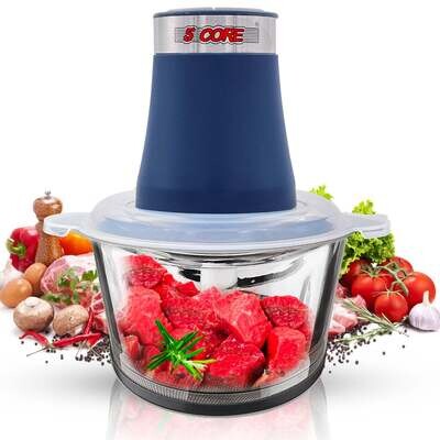 5 Core Food Processor 300W Motor, Electric Chopper Heavy Duty Meat Grinder 12 Cup 4 Titanium Blades, 2L Glass Bowl With 2 Speed for Vegetables Fruits Nuts Lean Ground Meat MG S GB