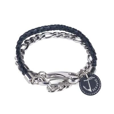Braided Leather and Chain Flores Bracelet