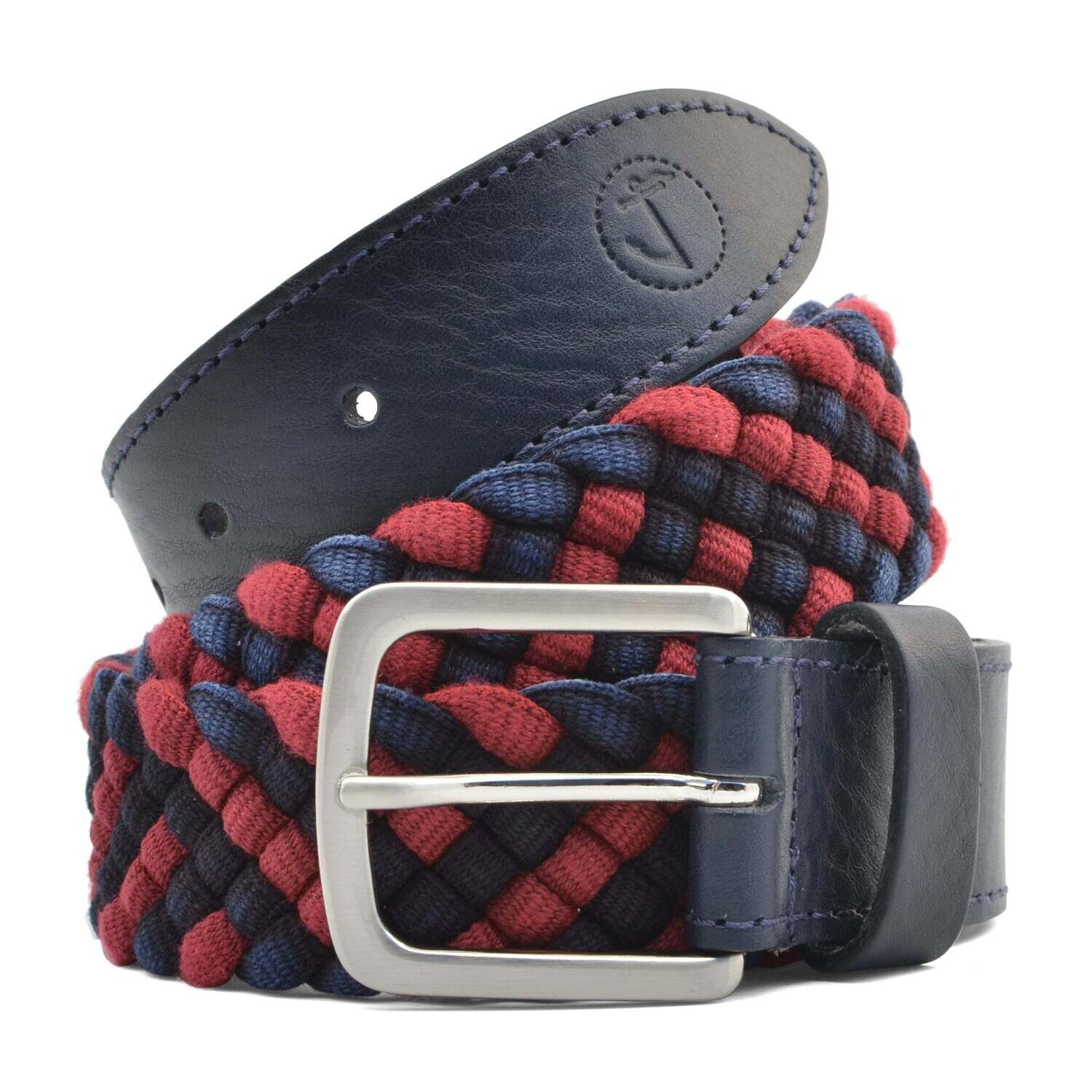 Braided Fabric and Leather Belt Red Sea