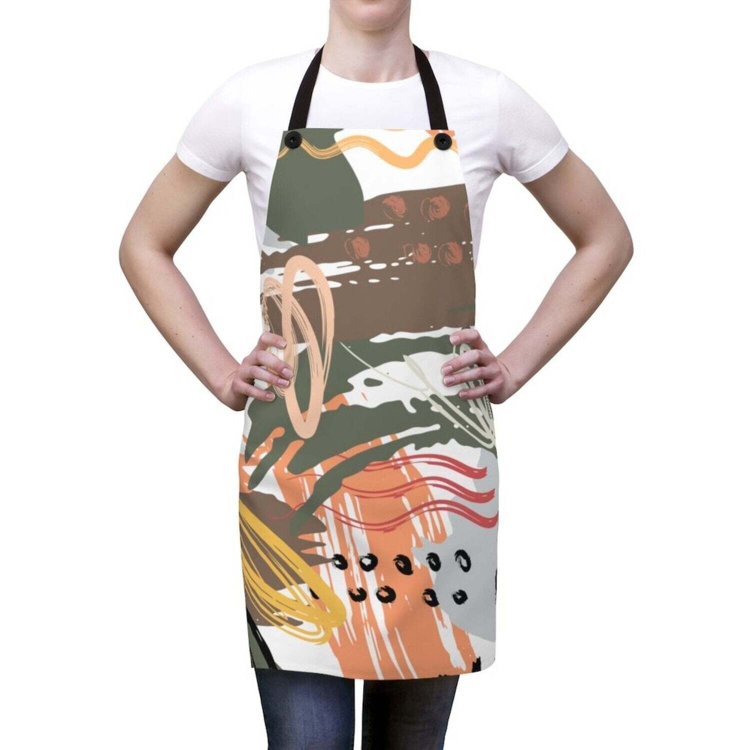 Unisex Apron, Abstract Green Pink Peach Design