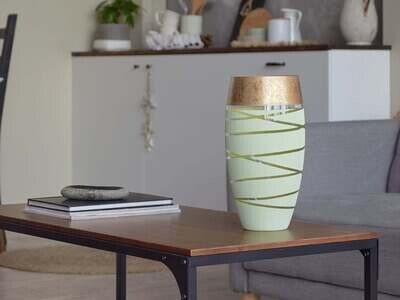 Handpainted Glass Vase for Flowers | Gentle Green Oval Vase | Interior Design Home Room Decor | Table vase 12 inch