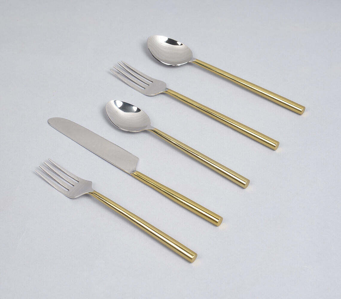Silver & Gold-Toned Stainless Steel Flatware (Set of 5)