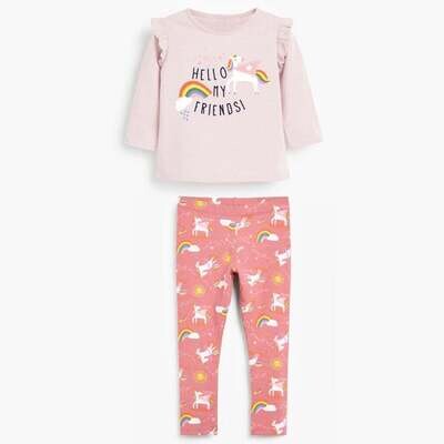 Baby Girl Unicorn & Rainbow Graphic Long Sleeves Shirt Combo Cartoon Print Pants Sets