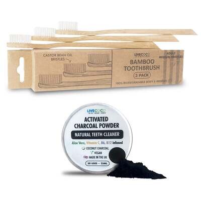 Activated Charcoal Powder & Bamboo Toothbrush Kit