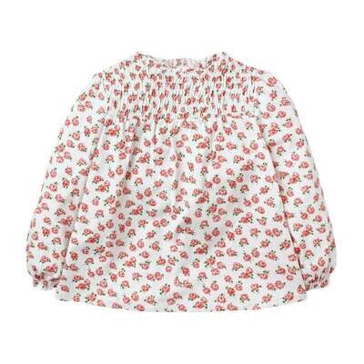 Baby Girl Floral Print Shirred Design Long Sleeve O-Neck Shirt