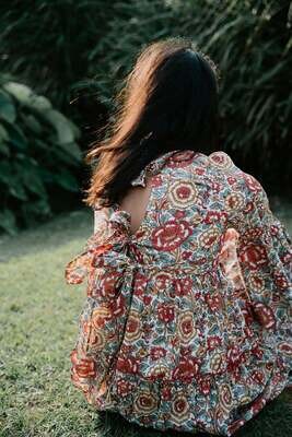 Block Printed Dress - Lucky Red Floral
