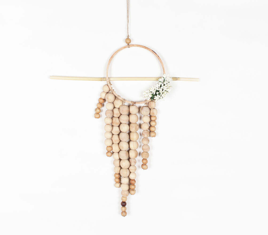 Wooden-Beaded & Faux Flowers Wall Decor